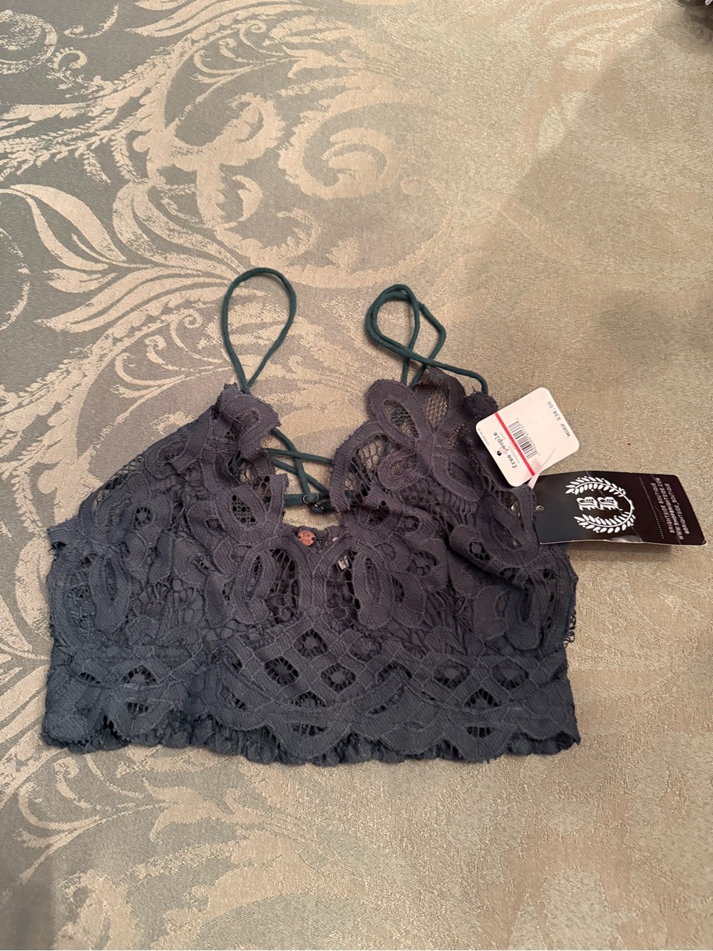 Free People Lace Bralette Cropped Top in Pine Green Size XS NWT
